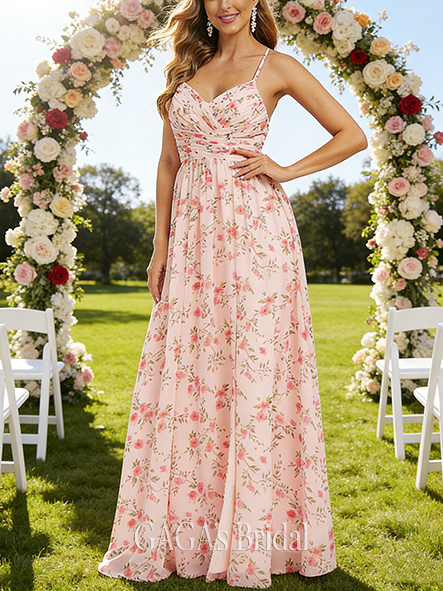 Plus Size A-line Polished V-Neck Floor-Length Chiffon Bridesmaid Dress