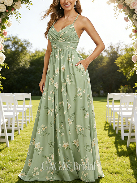 Plus Size A-line Timeless V-Neck Floor-Length Chiffon Bridesmaid Dress