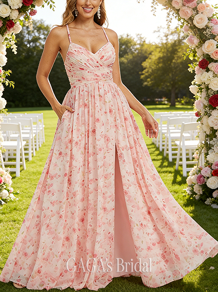 Plus Size A-line Sleek V-Neck Floor-Length Chiffon Bridesmaid Dress