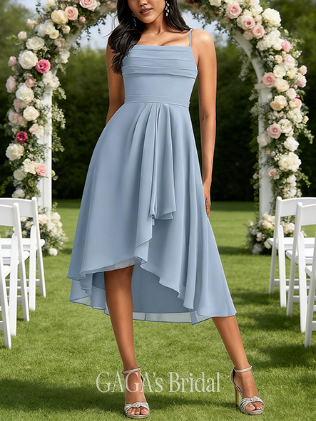 Under $100 A-line Tempting Cowl Asymmetrical Chiffon Bridesmaid Dress With Ruffle