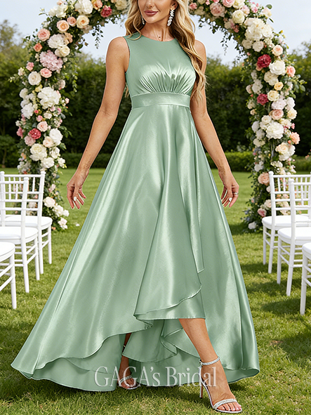 Under $100 A-line Contemporary Scoop Asymmetrical Stretch Satin Bridesmaid Dress