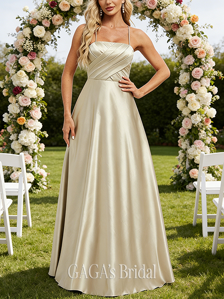 New Arrival A-line Timeless Square Floor-Length Satin Bridesmaid Dress