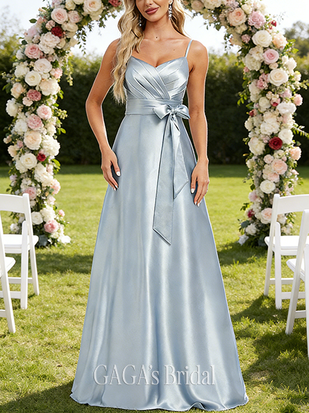New Arrival A-line Luxurious V-Neck Floor-Length Stretch Satin Bridesmaid Dress