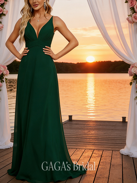 A-line Pure V-Neck Floor-Length Chiffon Bridesmaid Dress