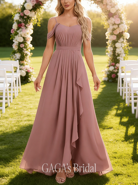 Short A-line Fashionable Cold Shoulder Asymmetrical Chiffon Bridesmaid Dress