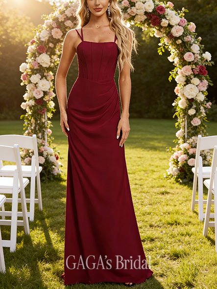 Junior A-line Delicate Square Floor-Length Chiffon Bridesmaid Dress