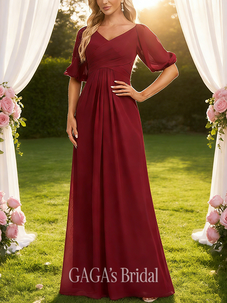 A-line Pure V-Neck Floor-Length Chiffon Bridesmaid Dress A-line Pure V-Neck Floor-Length Chiffon Bridesmaid Dress
