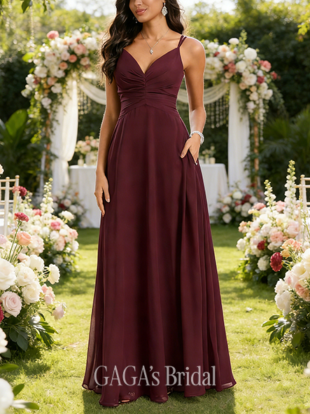 A-line Sleek V-Neck Floor-Length Chiffon Bridesmaid Dress