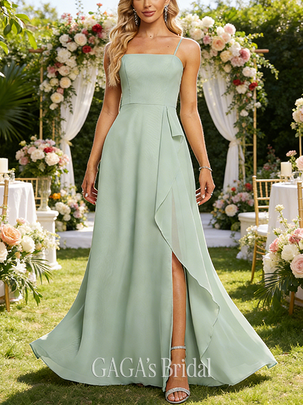 Maternity Friendly A-line Delicate Square Floor-Length Chiffon Bridesmaid Dress With Ruffle