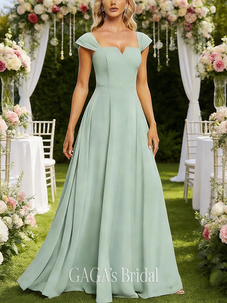 New Arrival A-line Majestic Off the Shoulder Square Floor-Length Chiffon Bridesmaid Dress