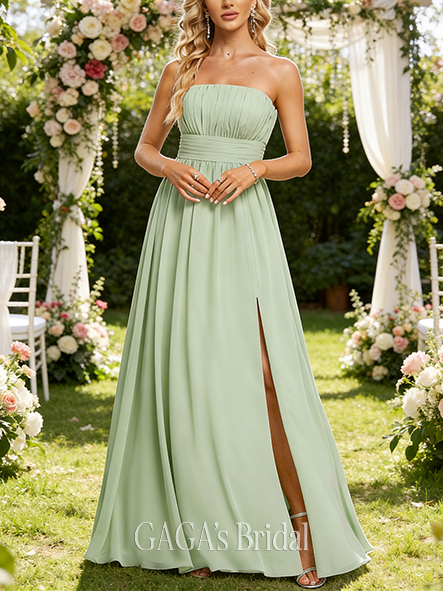 A-line Stylish Off the Shoulder Straight Floor-Length Chiffon Bridesmaid Dress With Ruffle
