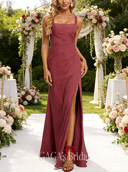 A-line Delicate Square Floor-Length Chiffon Bridesmaid Dress