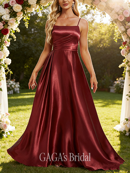 A-line Timeless Square Floor-Length Stretch Satin Bridesmaid Dress