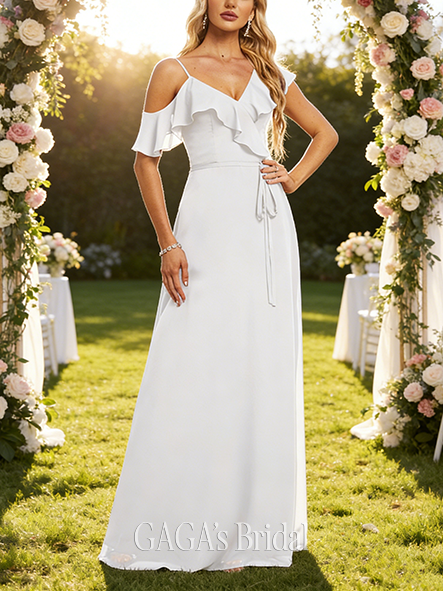 A-line Striking Asymmetrical Floor-Length Chiffon Bridesmaid Dress With Ruffle