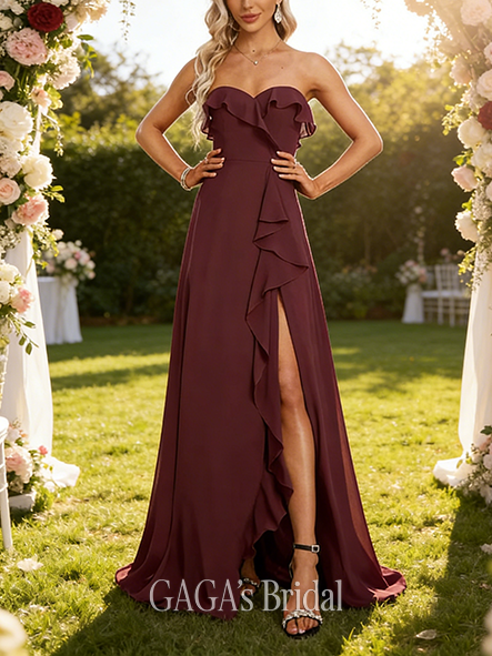A-line Lovely Sweetheart Floor-Length Chiffon Bridesmaid Dress With Ruffle