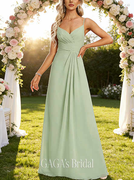 A-line Amorous V-Neck Floor-Length Chiffon Bridesmaid Dress With Ruffle