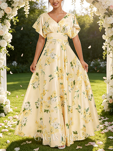 Under $100 A-line Soft V-Neck Floor-Length Matte Satin Bridesmaid Dress