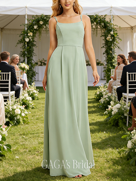 Under $100 A-line Timeless Square Floor-Length Chiffon Bridesmaid Dress