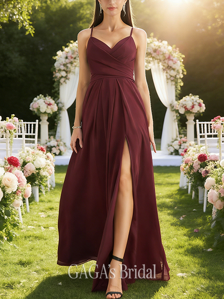 Plus Size A-line Playful V-Neck Floor-Length Chiffon Bridesmaid Dress With Ruffle