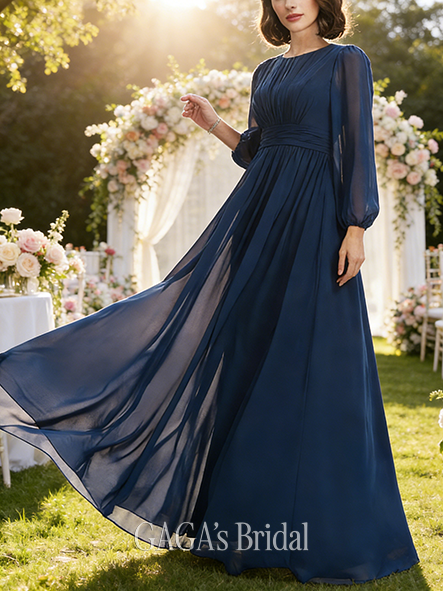 New Arrival A-line Pretty Scoop Floor-Length Chiffon Bridesmaid Dress With Ruffle