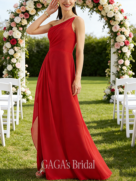 New Arrival A-line Enchanting One Shoulder Floor-Length Chiffon Bridesmaid Dress With Ruffle Black and White