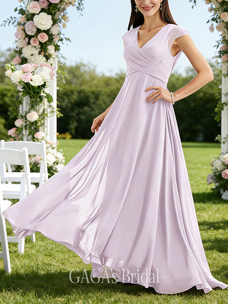 New Arrival A-line Modern V-Neck Asymmetrical Chiffon Bridesmaid Dress With Ruffle