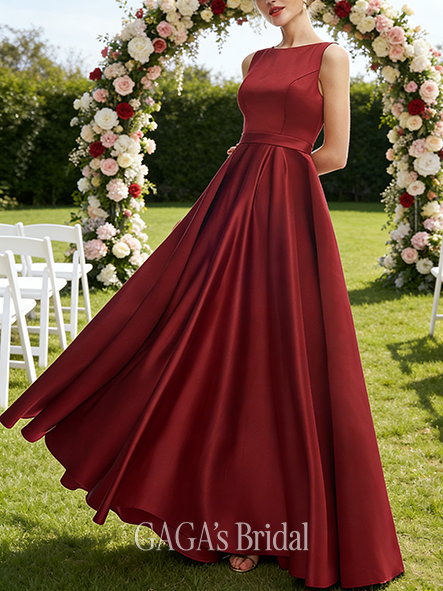 Under $100 A-line Timeless Scoop Floor-Length Satin Bridesmaid Dress