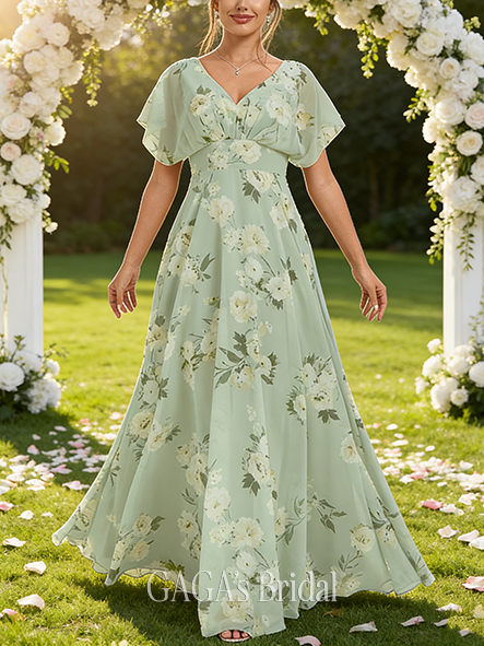 Junior A-line Tidy V-Neck Floor-Length Chiffon Bridesmaid Dress