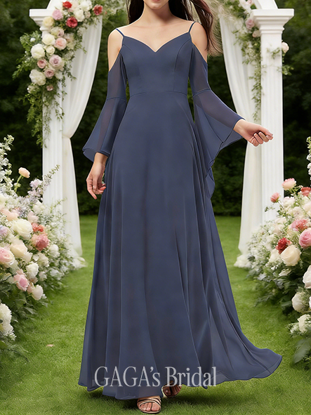 New Arrival A-line Sleek V-Neck Floor-Length Chiffon Bridesmaid Dress