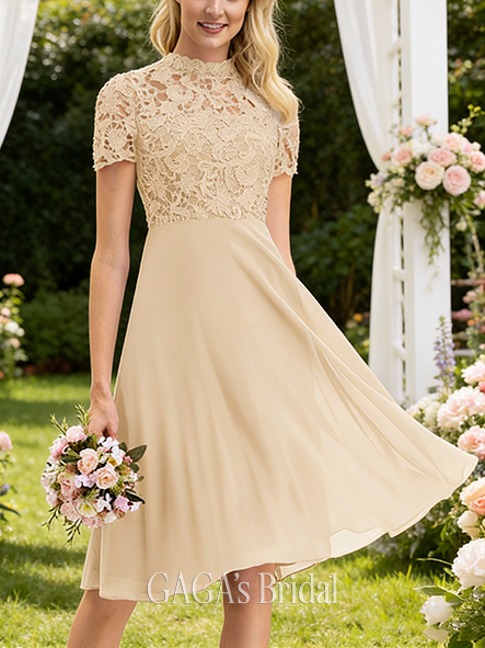 New Arrival A-line Lively Scoop Knee-Length Lace Chiffon Bridesmaid Dress