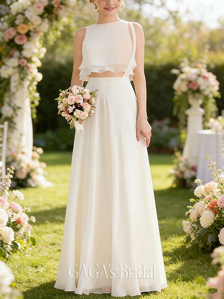 A-line Flowy Scoop Floor-Length Chiffon Bridesmaid Dress With Cascading Ruffles