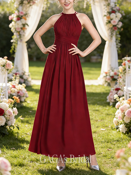 A-line Airy Scoop Floor-Length Chiffon Bridesmaid Dress With Ruffle