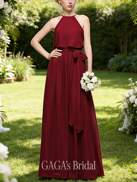 A-line Pretty Scoop Floor-Length Chiffon Bridesmaid Dress With Bow A-line Pretty Scoop Floor-Length Chiffon Bridesmaid Dress With Bow