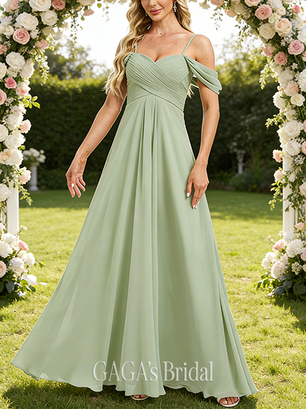 New Arrival A-line New Cold Shoulder Floor-Length Chiffon Bridesmaid Dress
