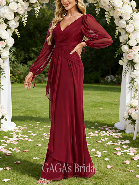 New Arrival A-line Light V-Neck Floor-Length Mesh Bridesmaid Dress With Ruffle