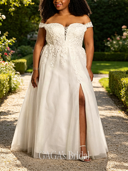 Whimsical Off-the-Shoulder Tulle Appliqued Ball Gown