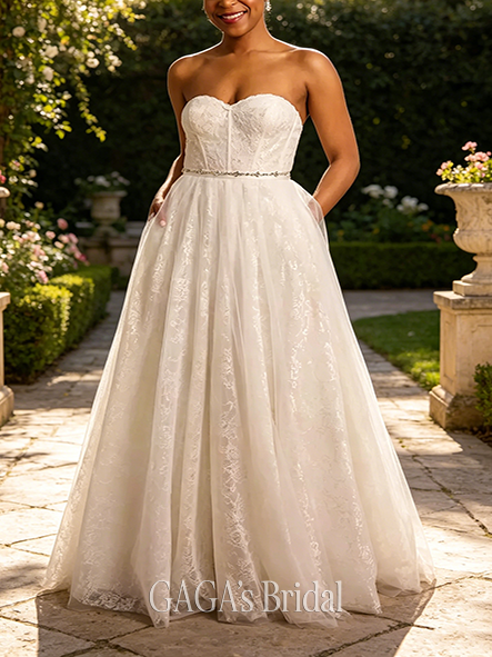 Polished Strapless Lace and Tulle Corset Wedding Dress