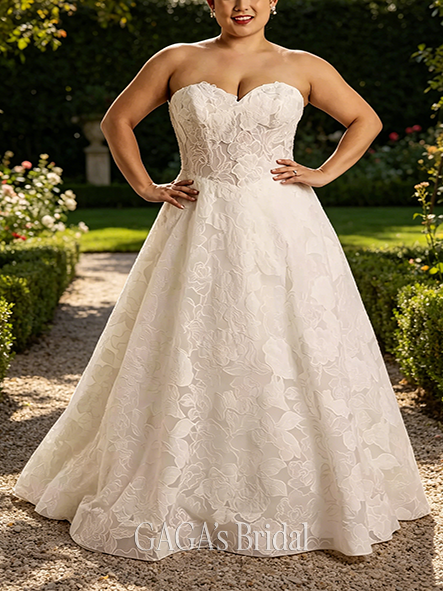 Lively Strapless Floral Organza Ball Gown Wedding Dress