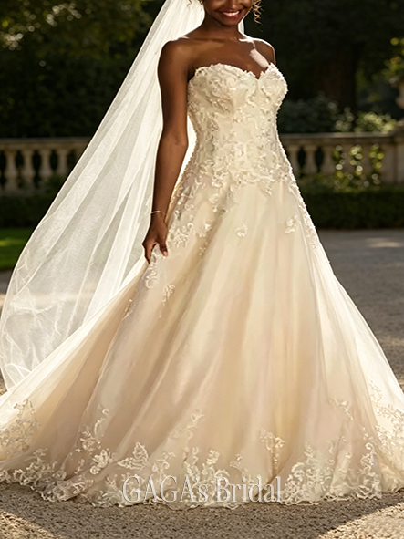 Glamorous Beaded Lace and Tulle Ball Gown Wedding Dress