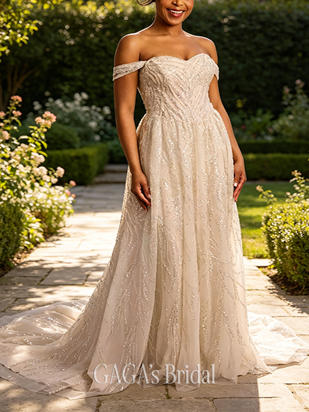 Meticulous Off-the-Shoulder Beaded Embroidery Ball Gown
