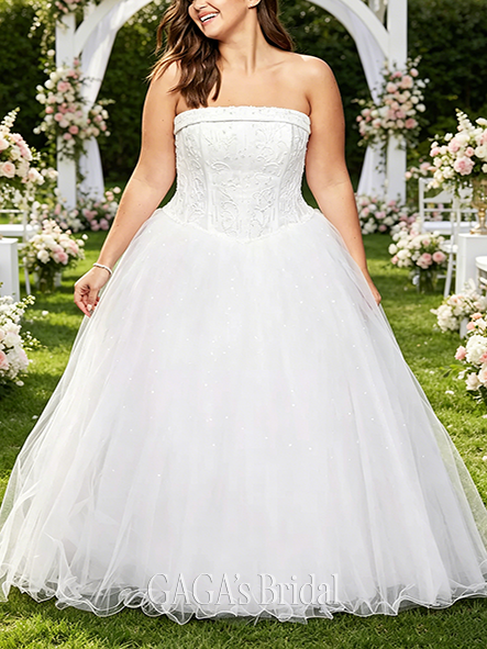 Dual-Texture Tulle Wedding Dress with Beaded Satin Bodice