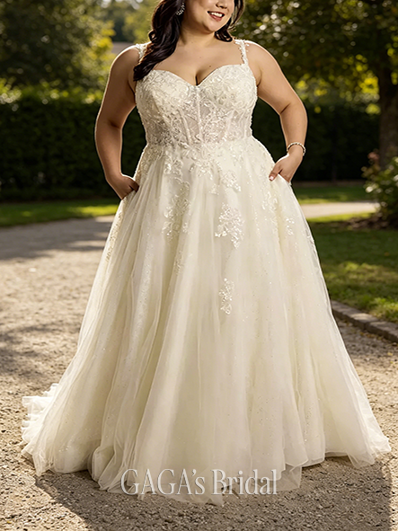 Blossom-Adorned Tulle Tank Ball Gown with Floral Lace Appliques