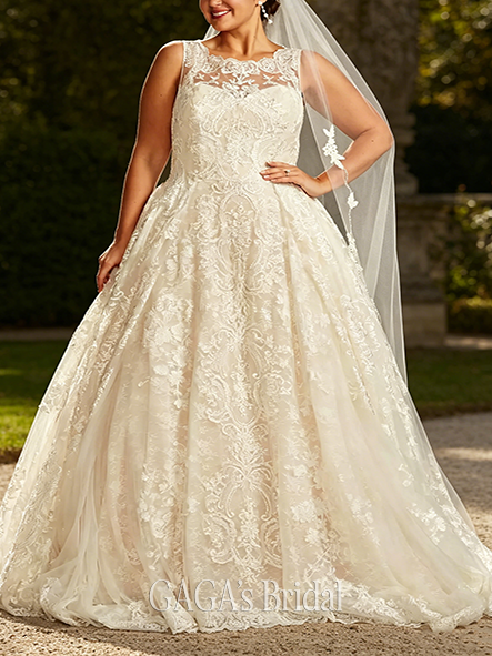 Pleated-Detail Beaded Lace Wedding Dress with Pleated Skirt