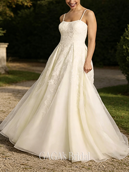 Lovely-Detailed Spaghetti Strap Lace Applique Tulle Ball Gown