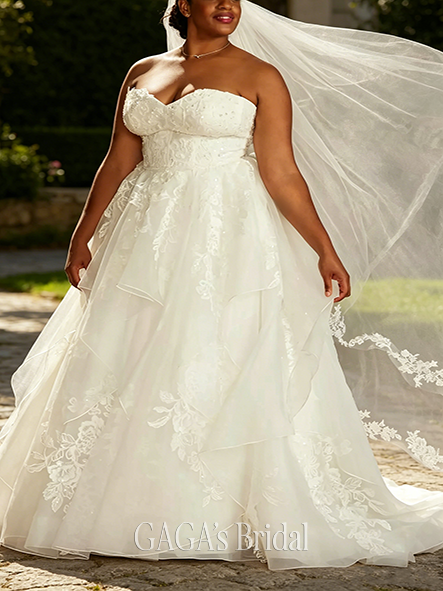 Layered Tiered Floral Ball Gown Wedding Dress
