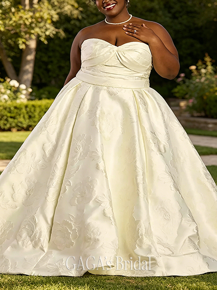 Contemporary Strapless Twist Knot Bodice Jacquard Ball Gown
