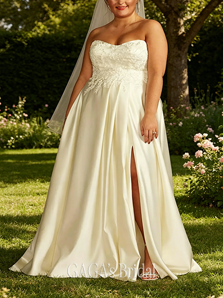 Stunning Embroidered Pleated Satin Ball Gown Wedding Dress