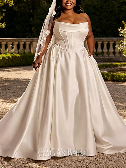 Structured Sculpted Corset Bodice Satin Wedding Dress