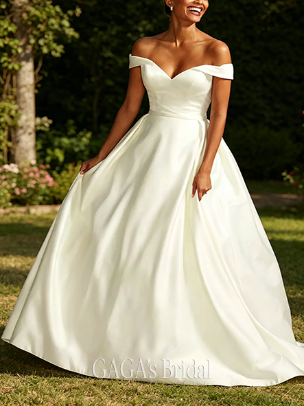 Buttery Off Shoulder Satin Gown Wedding Dress