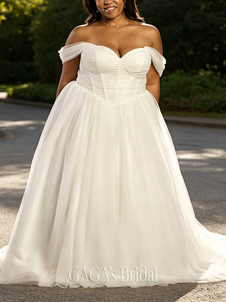 Angelic Pleated Tulle Basque Waist Sweetheart Ball Gown
